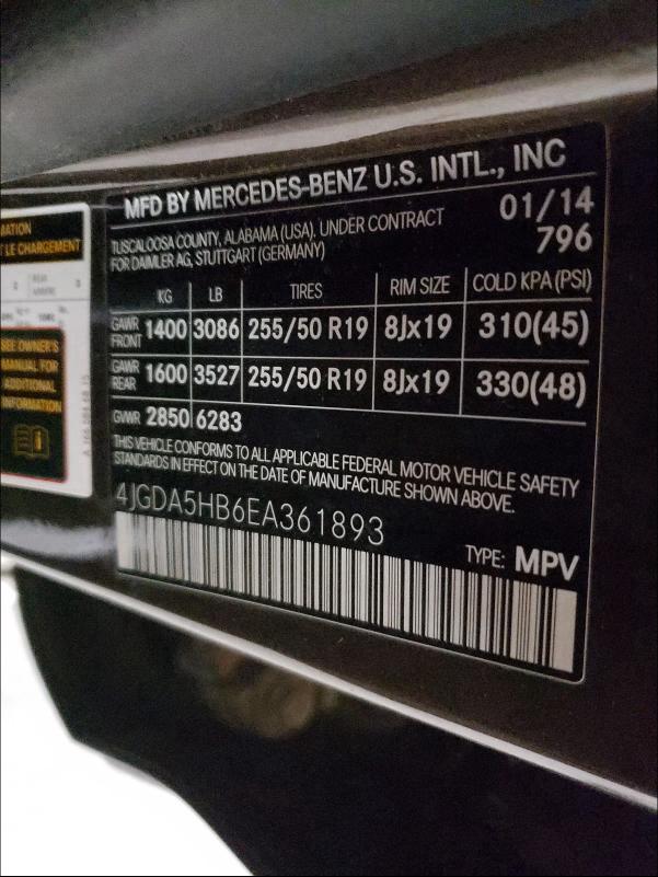 2014 MERCEDES-BENZ ML 350 4MA 4JGDA5HB6EA361893
