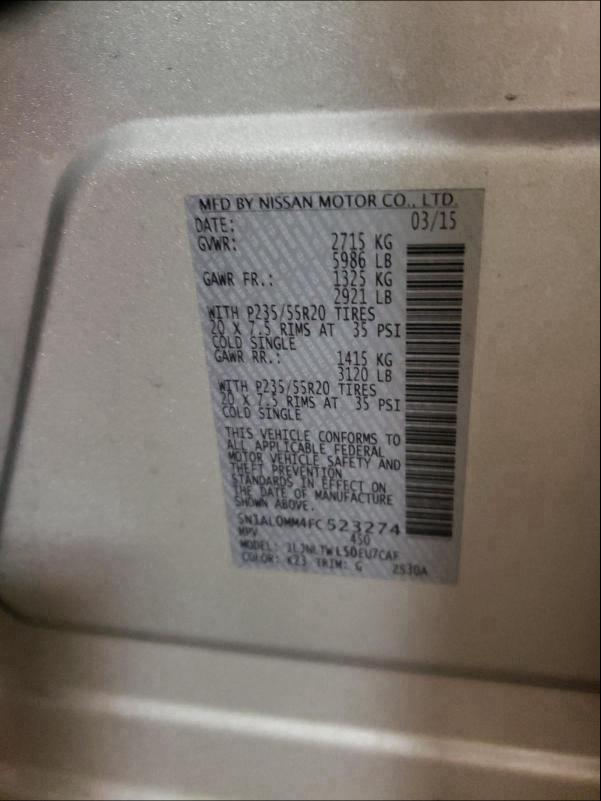 2015 INFINITI QX60 5N1AL0MM4FC523274