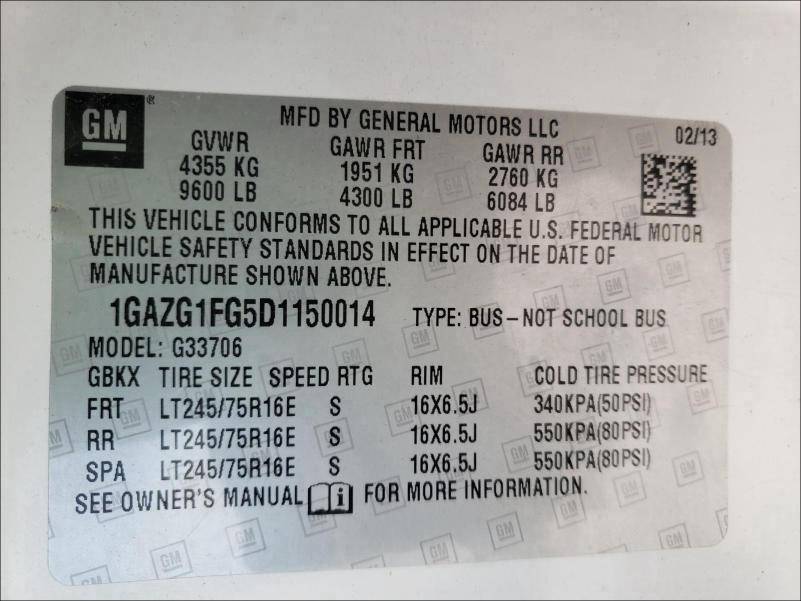 2013 CHEVROLET EXPRESS G3 1GAZG1FG5D1150014