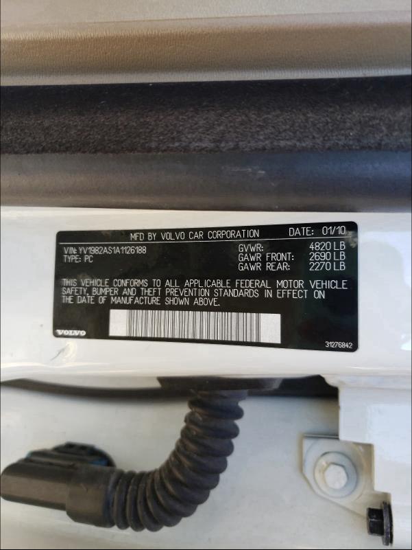 2010 VOLVO S80 3.2 YV1982AS1A1126188