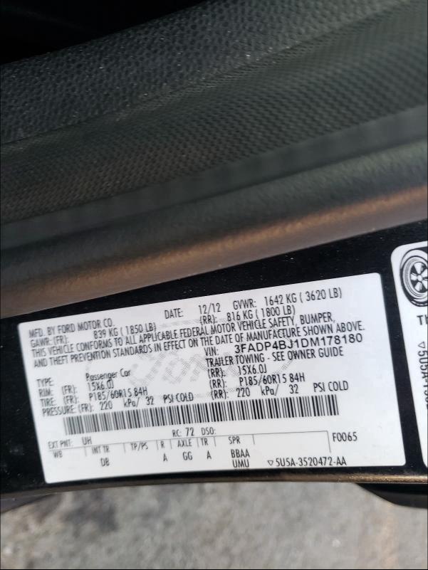 2013 FORD FIESTA 3FADP4BJ1DM178180