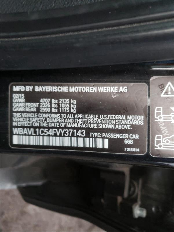 2015 BMW X1 XDRIVE2 WBAVL1C54FVY37143