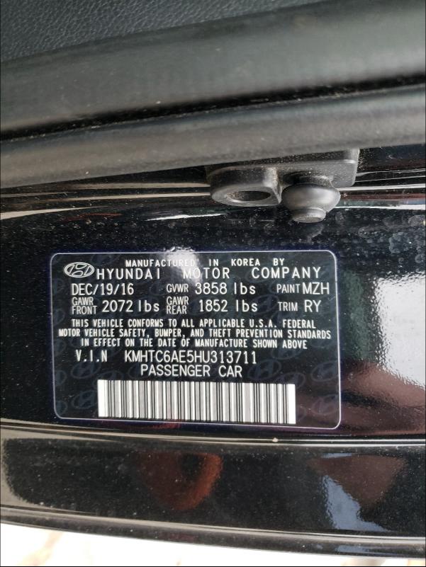 2017 HYUNDAI VELOSTER T KMHTC6AE5HU313711