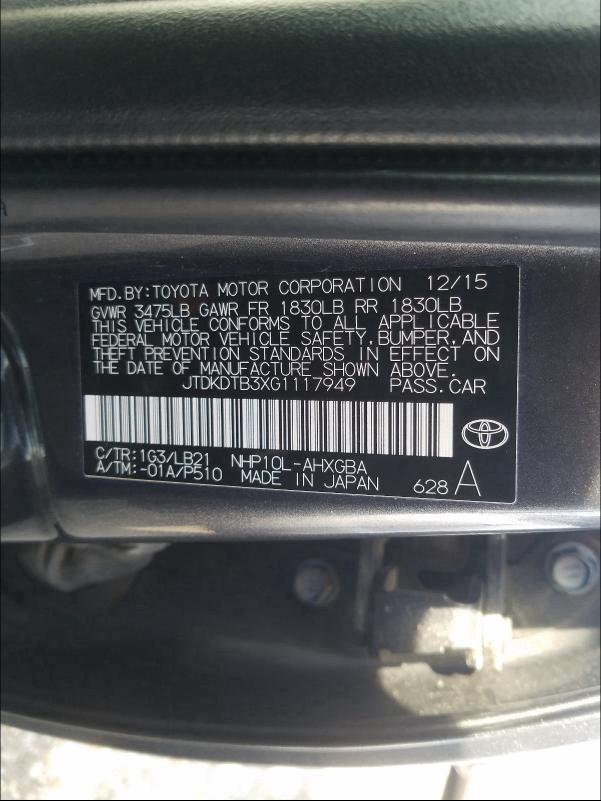 2016 TOYOTA PRIUS C JTDKDTB3XG1117949