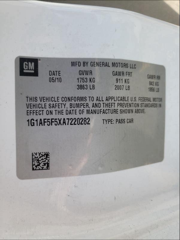 2010 CHEVROLET COBALT 2LT 1G1AF5F5XA7220282