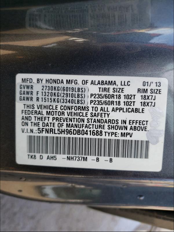 2013 HONDA ODYSSEY TO 5FNRL5H96DB041688