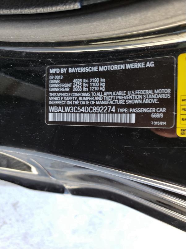 2013 BMW 640 I WBALW3C54DC892274