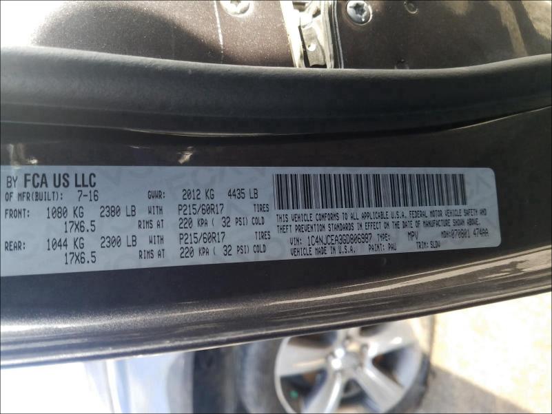 2016 JEEP COMPASS LA 1C4NJCEA3GD806987