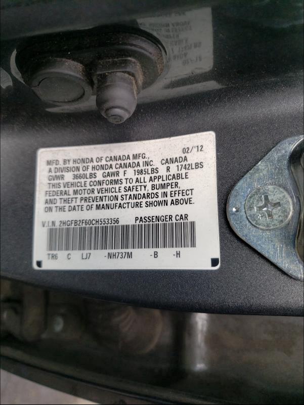 2HGFB2F60CH553356 2012 Honda Civic Hf 1.8L