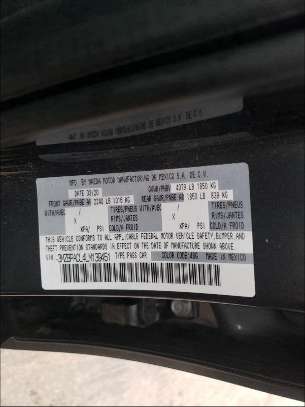 2020 MAZDA 3 SELECT 3MZBPACL4LM139451
