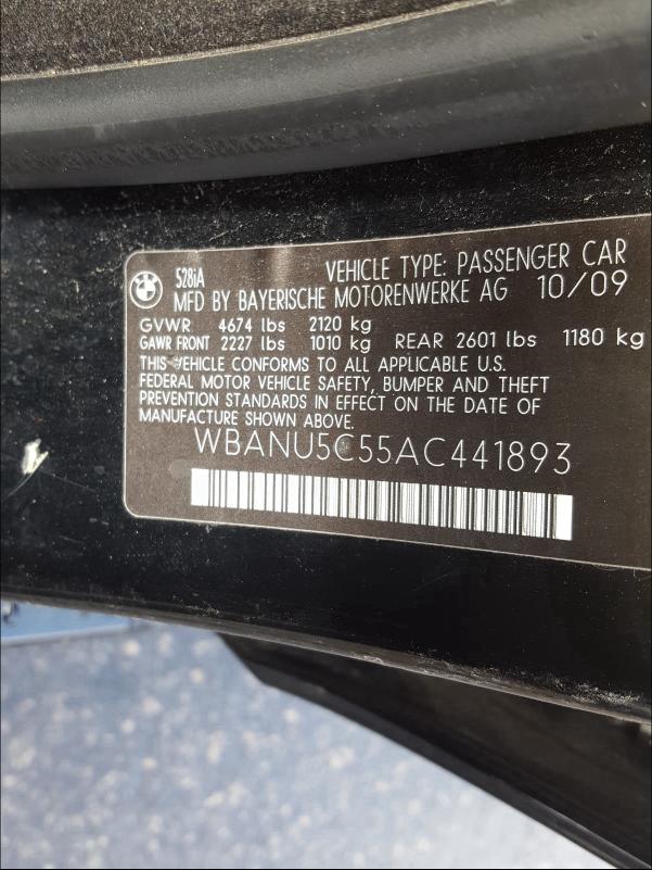 2010 BMW 528 I WBANU5C55AC441893
