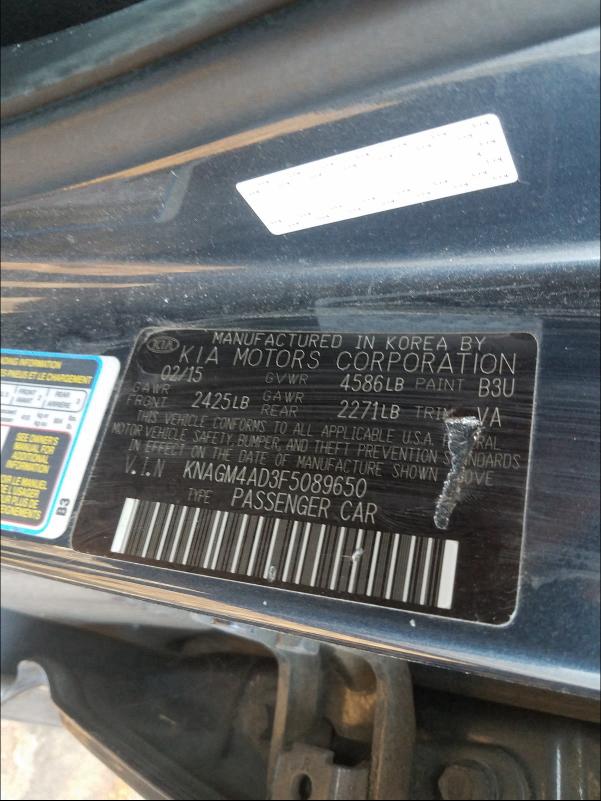 2015 KIA OPTIMA HYB KNAGM4AD3F5089650