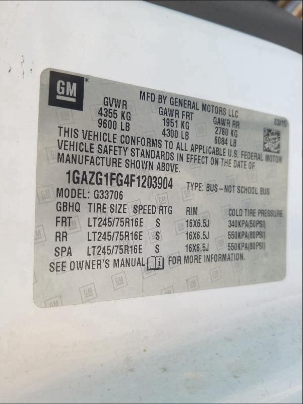 2015 CHEVROLET EXPRESS G3 1GAZG1FG4F1203904