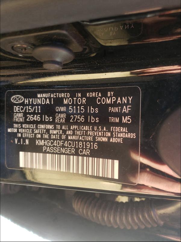2012 HYUNDAI GENESIS 4. KMHGC4DF4CU181916