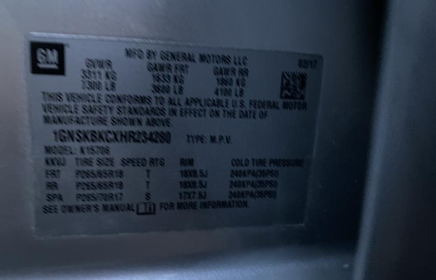 2017 CHEVROLET TAHOE K150 1GNSKBKCXHR234280