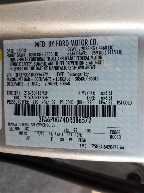 2013 FORD FUSION S - 3FA6P0G74DR386572