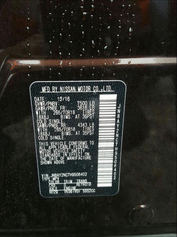 2017 NISSAN ARMADA SV JN8AY2NC7H9506402