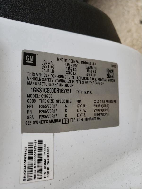2013 GMC YUKON SLT 1GKS1CE00DR162751