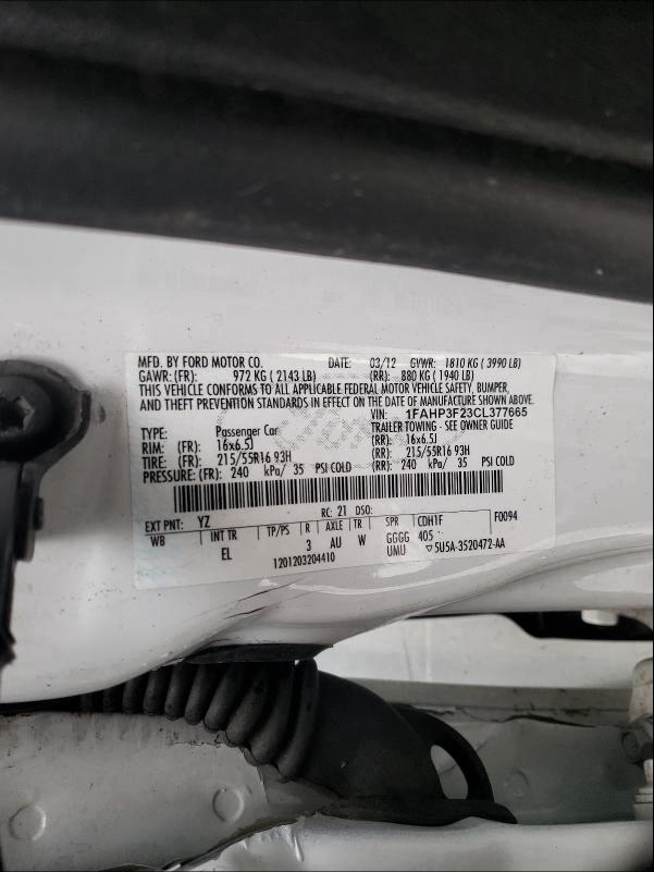 2012 FORD FOCUS 1FAHP3F23CL377665