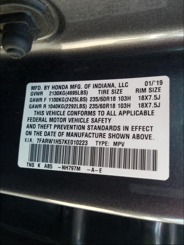 2019 HONDA CR-V EX 7FARW1H57KE010223