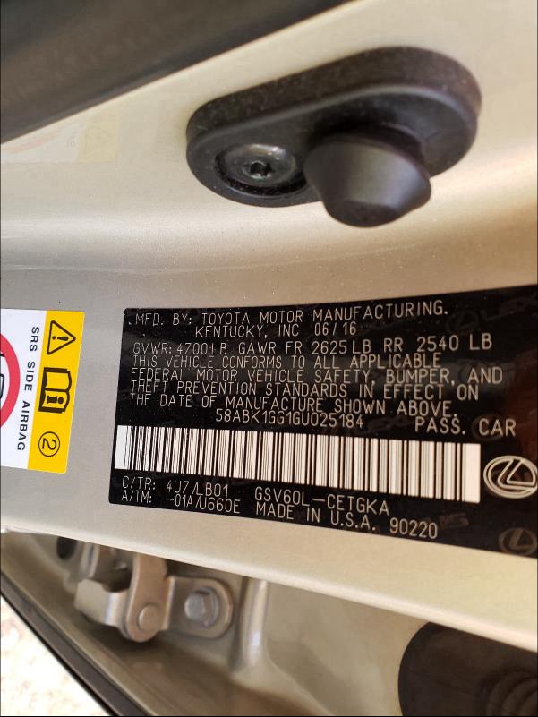 2016 LEXUS ES 350 58ABK1GG1GU025184