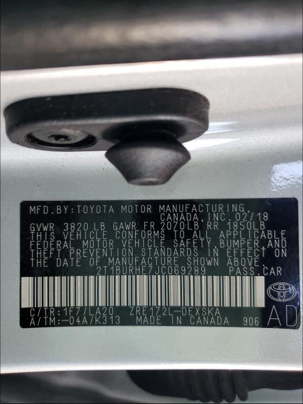 2018 TOYOTA COROLLA L - 2T1BURHE7JC069289