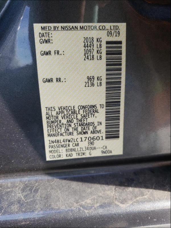 2020 NISSAN ALTIMA PLA 1N4BL4FW2LC170601