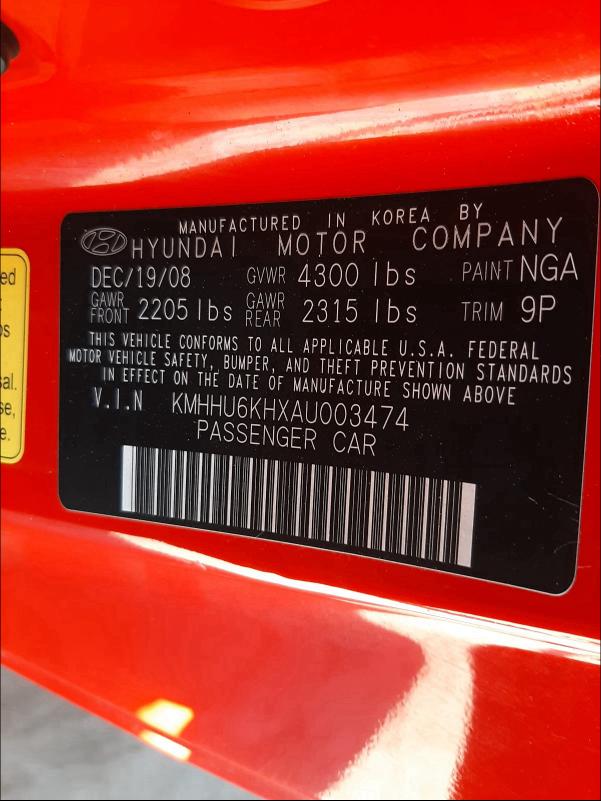 2010 HYUNDAI GENESIS CO KMHHU6KHXAU003474