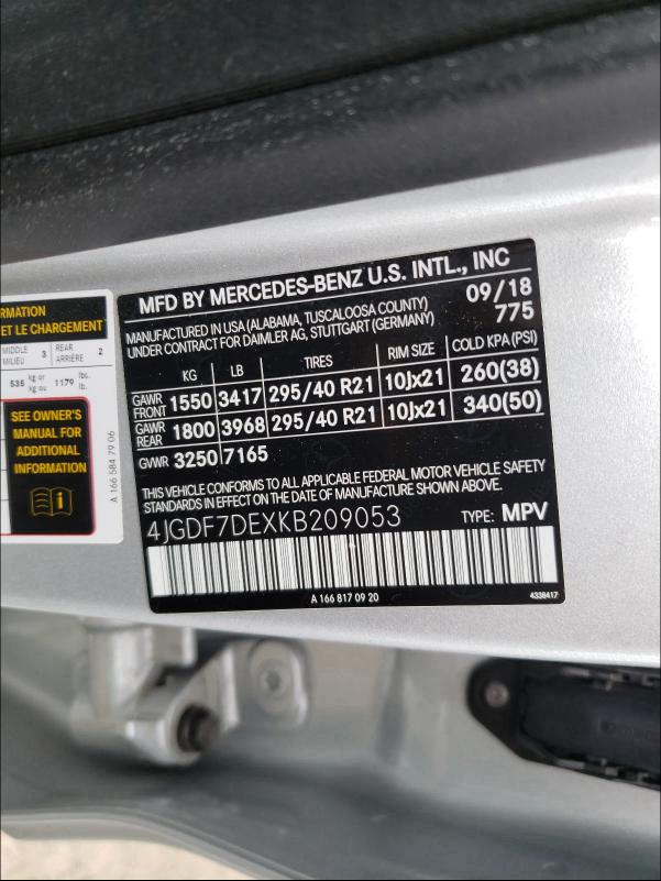 2019 MERCEDES-BENZ GLS 550 4M 4JGDF7DEXKB209053