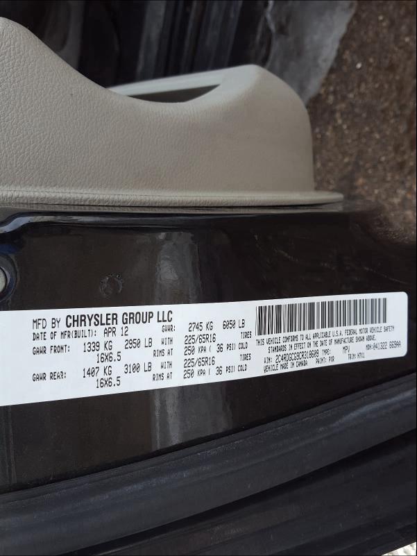 2012 DODGE GRAND CARA 2C4RDGCG9CR318609