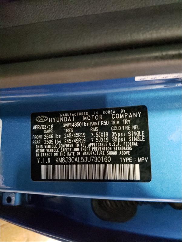2018 HYUNDAI TUCSON SPO KM8J3CAL5JU730160