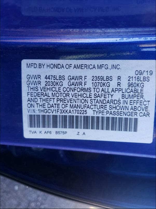 2019 HONDA ACCORD SPO - 1HGCV1F3XKA170225