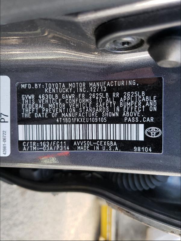 2014 TOYOTA CAMRY 4T1BD1FKXEU109105