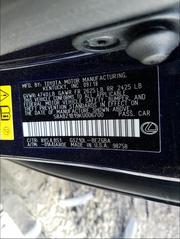 2019 LEXUS ES 350 58ABZ1B19KU006700