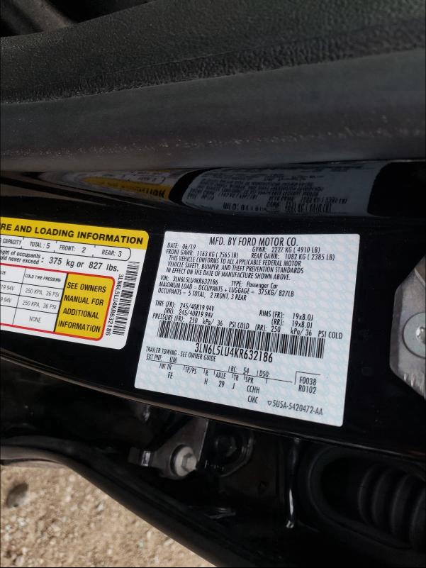 2019 LINCOLN MKZ RESERV 3LN6L5LU4KR632186