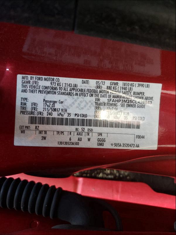2012 FORD FOCUS SEL 1FAHP3M25CL428943