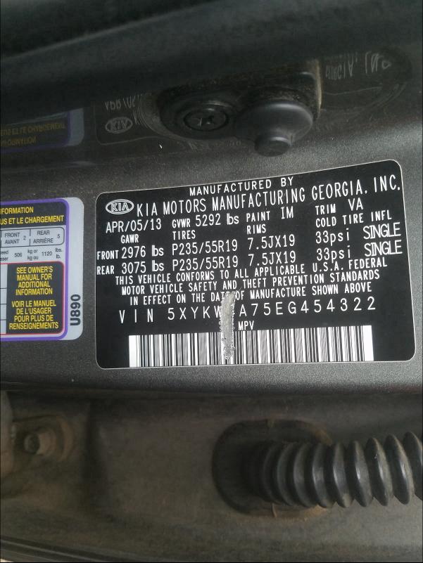2014 KIA SORENTO SX 5XYKW4A75EG454322