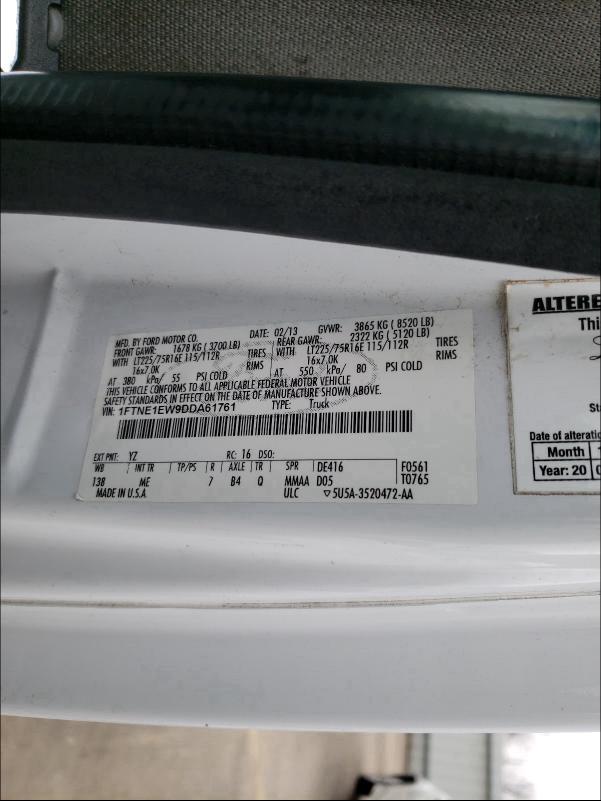 2013 FORD ECONOLINE 1FTNE1EW9DDA61761
