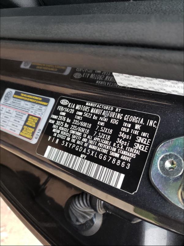 2020 KIA SORENTO S 5XYPGDA5XLG678863
