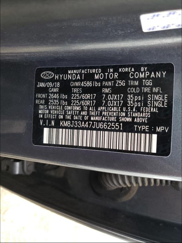 2018 HYUNDAI TUCSON SEL KM8J33A47JU662551