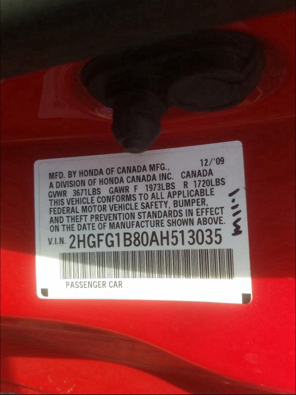 2010 HONDA CIVIC EX - 2HGFG1B80AH513035
