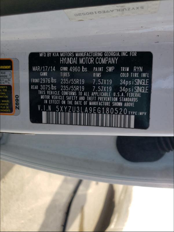 2014 HYUNDAI SANTA FE 5XYZU3LA9EG180520