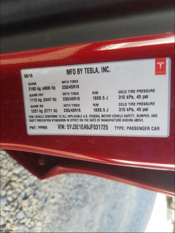 2018 TESLA MODEL 3 - 5YJ3E1EA9JF031725