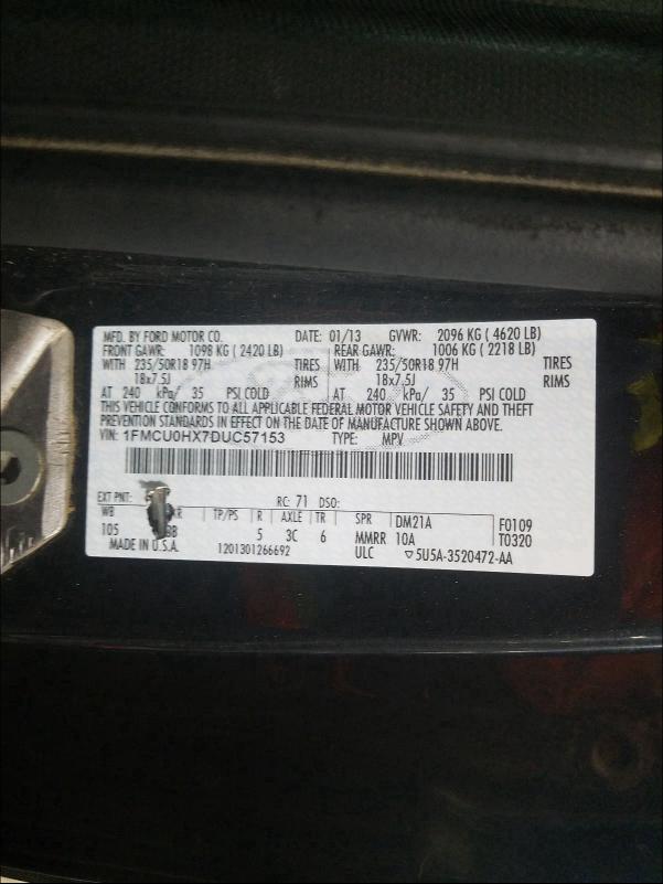 2013 FORD ESCAPE SEL 1FMCU0HX7DUC57153