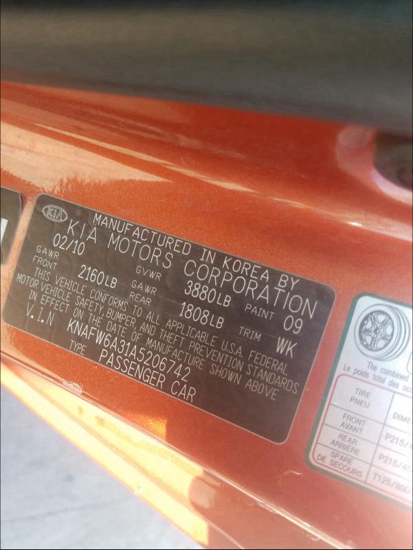 2010 KIA FORTE SX KNAFW6A31A5206742