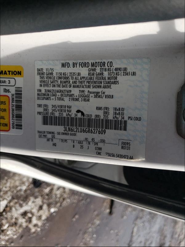 2016 LINCOLN MKZ HYBRID 3LN6L2LU6GR627609