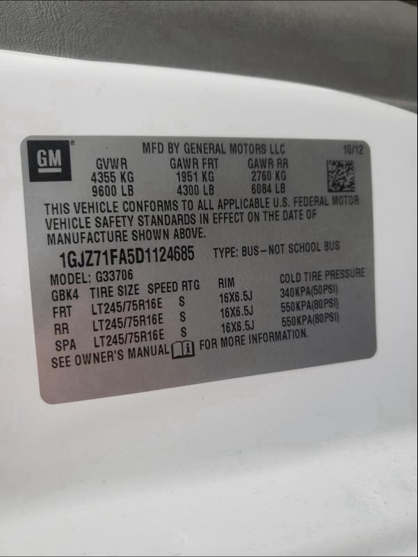 2013 GMC SAVANA G35 1GJZ71FA5D1124685