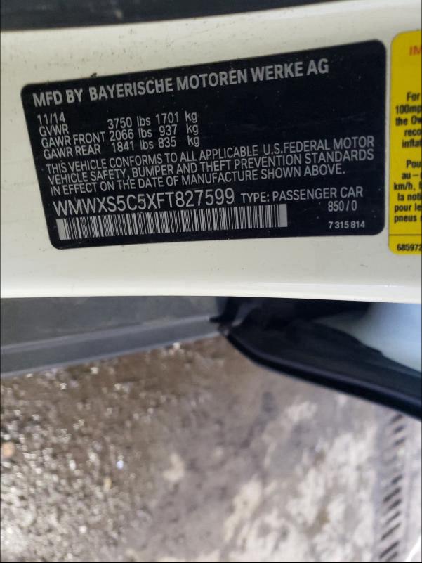 2015 MINI COOPER WMWXS5C5XFT827599