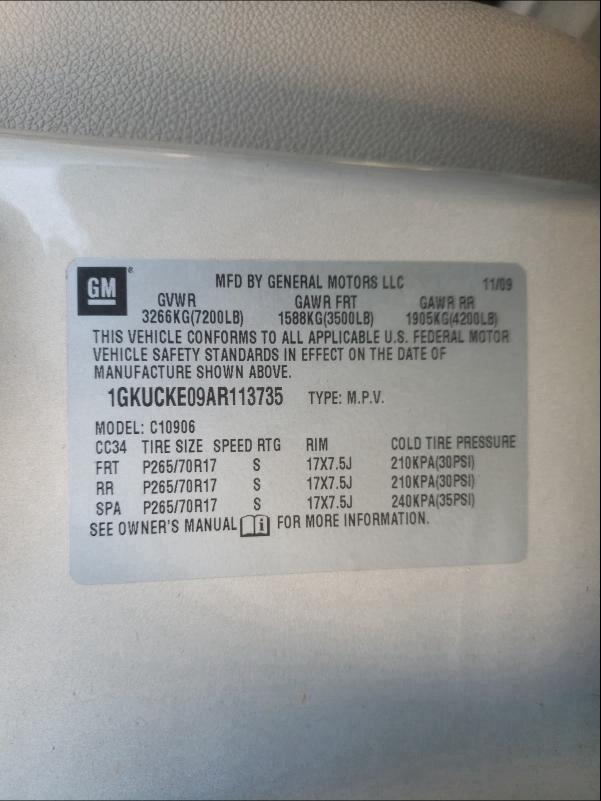 2010 GMC YUKON XL C 1GKUCKE09AR113735