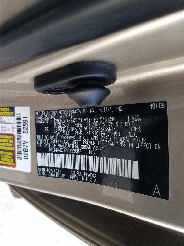 2010 TOYOTA SIENNA CE 5TDKK4CCXAS323082